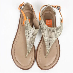 Ella Moss | Tan & Orange Snakeskin Thong Sandals